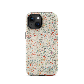 Wall Panel with Garden Urn - Painted Silk Phone Case Iphone 15 / Matte Floral Bird Patterned Phone Case Painted Silk Wall, Elegantly Woven
