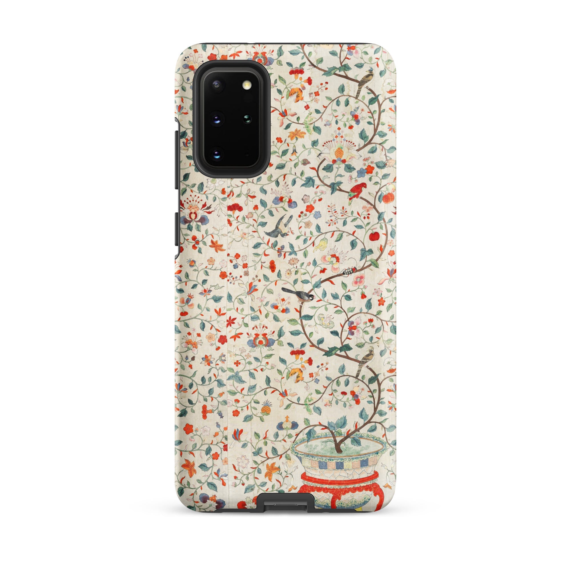 Wall Panel with Garden Urn Painted Silk Samsung Case, Galaxy S20 Plus / Matte, Smartphone Decorative Case Floral Bird Pattern