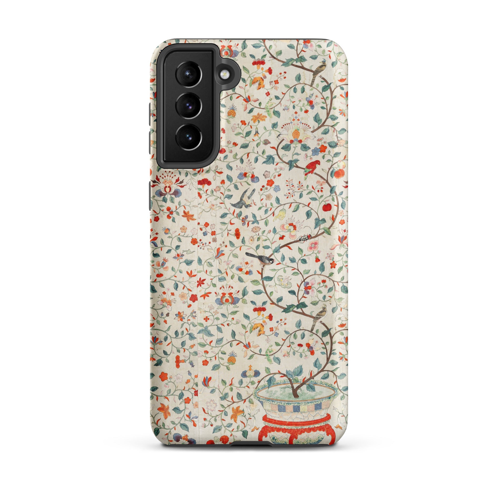 Wall Panel with Garden Urn Painted Silk Samsung Case, Galaxy S21 Plus / Matte, Phone Case Floral Bird Pattern