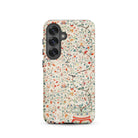 Wall Panel with Garden Urn Painted Silk Samsung Case, Galaxy S25 / Matte, White Smartphone Case Colorful Floral Bird Pattern