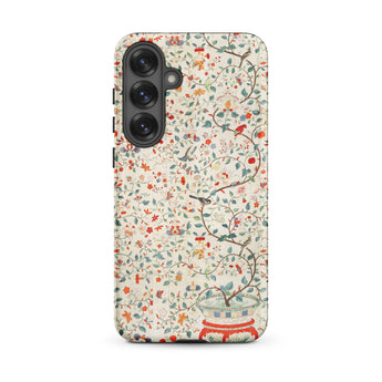 Wall Panel with Garden Urn - Painted Silk Samsung Case, Galaxy S25 Plus / Matte, White Phone Case Colorful Floral Bird Pattern