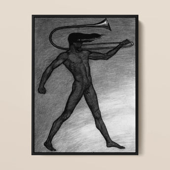 War Cry - Sascha Schneider Art Print / Canvas Black-framed Charcoal Nude Figure Trombone Sascha Schneider, Male Figure, Tears, Tears Free,