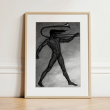 War Cry - Sascha Schneider Art Print / Canvas Framed Black-and-white Sketch Nude Figure Trumpet Head Enclosed Sascha Schneider, Male
