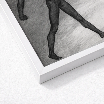 War Cry - Sascha Schneider Art Print / Canvas White Framed Black Pencil Human Legs, Nude Male Figure, Tears, Free, Herald’s War-trumpet