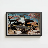 Framed Painting Woman White Black Horse Surreal Landscape Rousseau Turning Innocence, Child-faced Rider Cutting, Flattened Color Planes