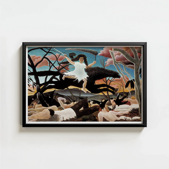 Framed Painting Woman White Black Horse Surreal Landscape Rousseau Turning Innocence, Child-faced Rider Cutting, Flattened Color Planes