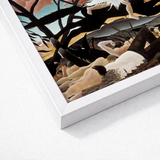 Framed Art Print Surreal Dark-toned Scene Nude Figures Rousseau Turning Innocence, Child-faced Rider Cutting, Flattened Color Planes