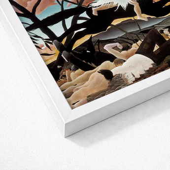 Framed Art Print Surreal Dark-toned Scene Nude Figures Rousseau Turning Innocence, Child-faced Rider Cutting, Flattened Color Planes