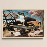 War - Henri Rousseau Fine Art Print / Canvas Framed Painting Woman White Black Horse Surreal Landscape Turning Innocence, Child-faced Rider