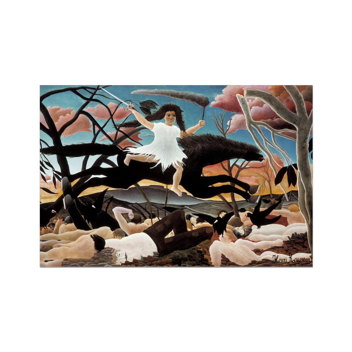 War - Henri Rousseau Fine Art Print, Painting Child White Dress Sword Surrounded Dark Trees