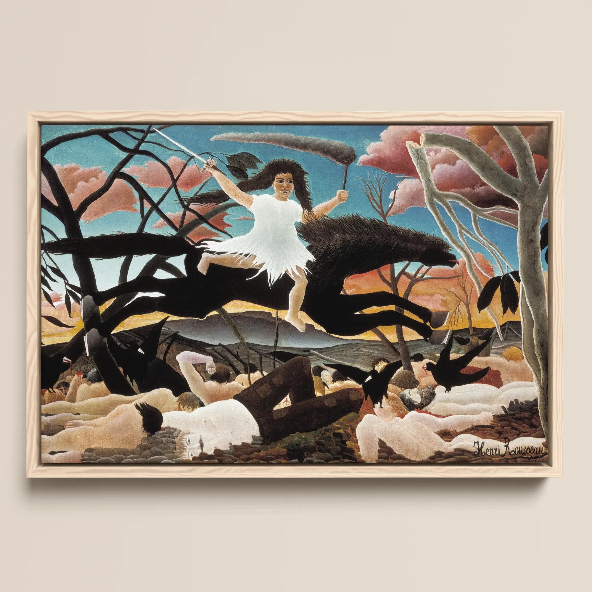 War - Henri Rousseau Framed Canvas, Framed Painting Fantastical Scene Figure