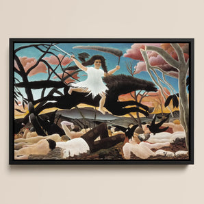 War - Henri Rousseau Framed Canvas, Framed Painting Joyful Winged Figure Fallen Bodies Sword