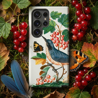Warbler Admiral Wasps & Ants - James Bolton Phone Case White Phone Case Detailed Illustration Blue Bird Perched James Bolton Art,