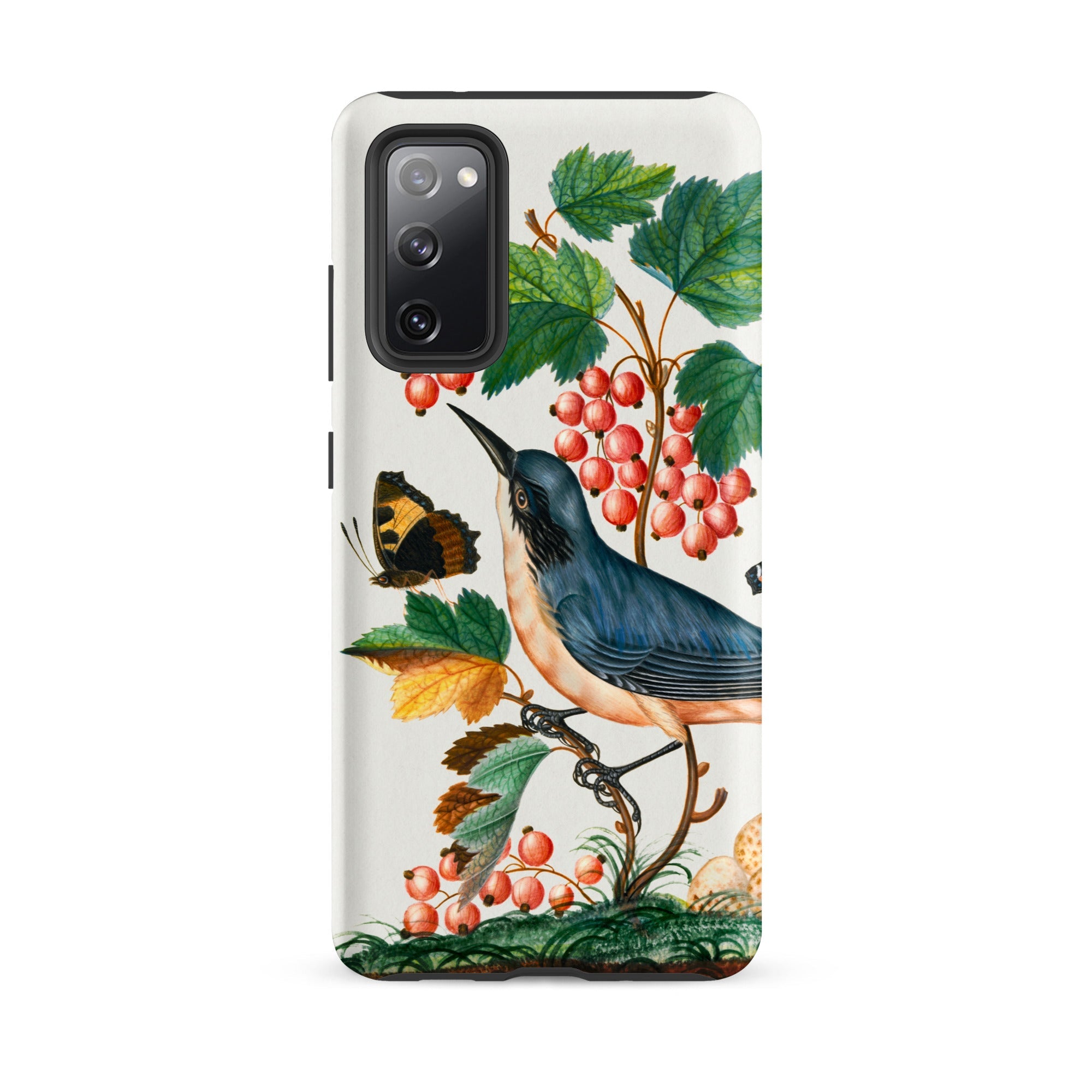 Warbler Admiral Wasps & Ants James Bolton Samsung Case, Galaxy S20 Fe / Matte, White Smartphone Case Colorful Illustration Bird Berries