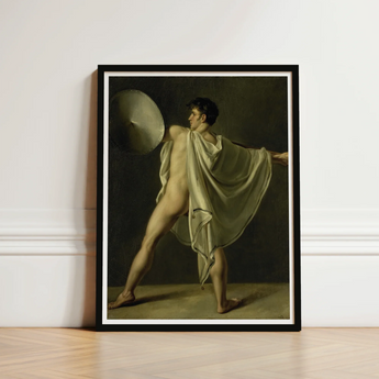 Black-framed Art Print Classical Male Figure Motion Draped Jean-eugene-charles Alberti, Riveted Rim, Shield Lifted Flush, Straining