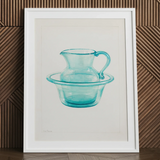 wash bowl and pitcher in white frame