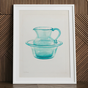 wash bowl and pitcher in white frame