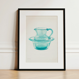 Wash Bowl & Pitcher - Charles Caseau 1930s Art Print / Canvas, 12x16’’ / 31x41cm / Black Frame / Matboard, Mobile Phone Cases, Toby Leon