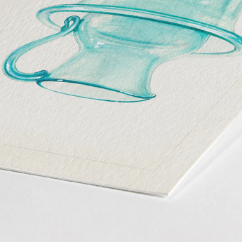 Wash Bowl & Pitcher - Charles Caseau 1930s Art Print / Canvas Delicate Watercolor Illustration Translucent Turquoise Glass Gracefully