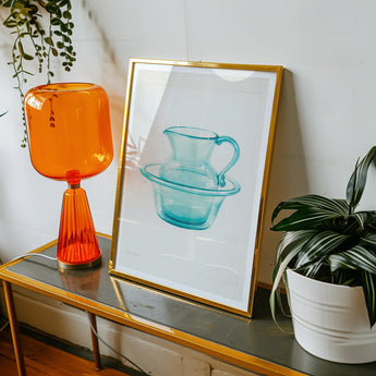 Wash Bowl & Pitcher - Charles Caseau 1930s Art Print, Framed Artwork Light Blue Glass Pitcher Jug