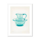Wash Bowl & Pitcher - Charles Caseau 1930s Art Print, Turquoise Glass Pitcher Basin Set
