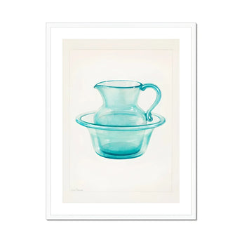 Wash Bowl & Pitcher - Charles Caseau 1930s Art Print, Turquoise Glass Pitcher Basin Set