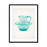 Wash Bowl & Pitcher - Charles Caseau 1930s Art Print, Turquoise Glass Pitcher Basin Set Minimalist Artistic Style