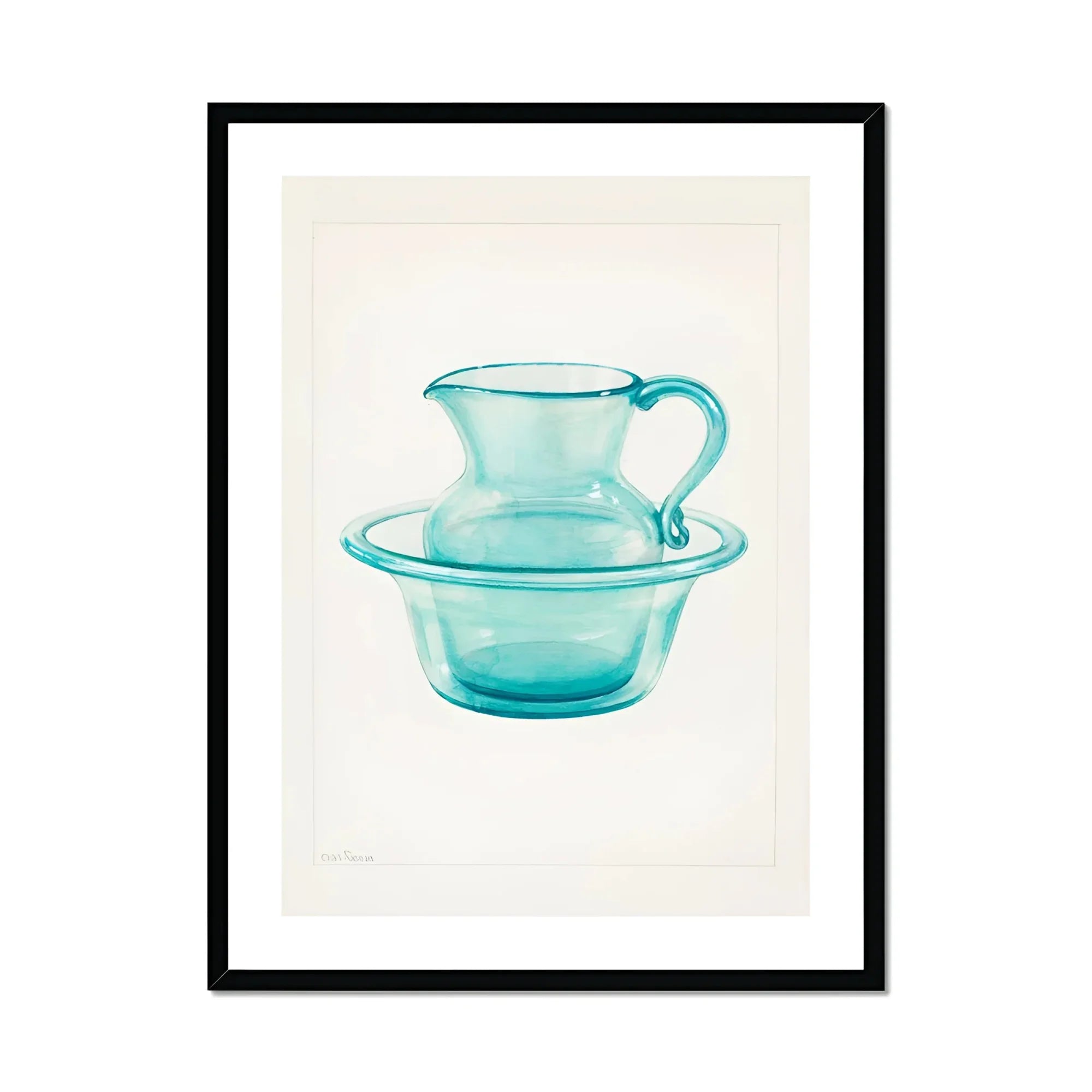 Wash Bowl & Pitcher - Charles Caseau 1930s Art Print, Turquoise Glass Pitcher Basin Set Minimalist Artistic Style