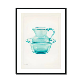 Wash Bowl & Pitcher - Charles Caseau 1930s Art Print, Turquoise Glass Pitcher Basin Set Minimalist Artistic Style
