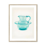 Wash Bowl & Pitcher - Charles Caseau 1930s Art Print, Turquoise Glass Pitcher Basin Set Watercolor Illustration Style