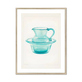 Wash Bowl & Pitcher - Charles Caseau 1930s Art Print, Turquoise Glass Pitcher Basin Set Watercolor Illustration Style