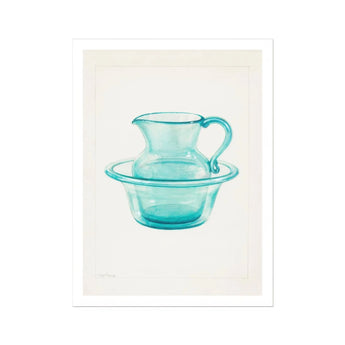Wash Bowl & Pitcher - Charles Caseau 1930s Art Print, Turquoise Glass Pitcher Bowl Set