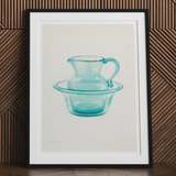 Wash Bowl & Pitcher - Charles Caseau 1930s Art Print, Turquoise Glass Pitcher Bowl Set Framed Artwork