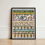 Framed Artwork Intricate Colorful Mosaic Tile Patterns Greens Wat Arun, Vibrant, Decorative Thai
