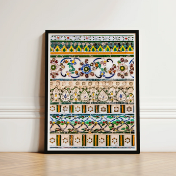 Framed Artwork Intricate Colorful Mosaic Tile Patterns Greens Wat Arun, Vibrant, Decorative Thai