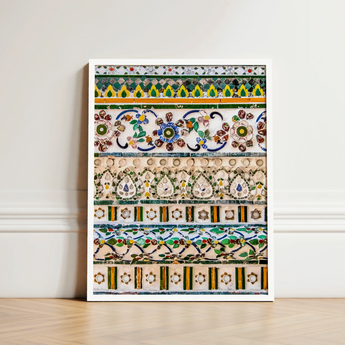 Framed Artwork Intricate Colorful Mosaic Tile Patterns Greens Wat Arun, Vibrant, Decorative Thai