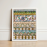 Framed Artwork Intricate Mosaic Tile Patterns Vibrant Greens Wat Arun, Decorative Thai