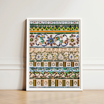 Framed Artwork Intricate Mosaic Tile Patterns Vibrant Greens Wat Arun, Decorative Thai