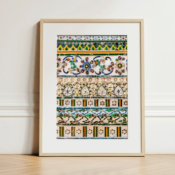 Wat Arun - Decorative Thai Mosaic Art Print / Canvas Framed Print Intricate Colorful Mosaic Tile Patterns Greens Wat Arun Mosaic, Vibrant