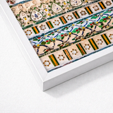 Framed Artwork Intricate Mosaic Patterns Green Yellow Blue Wat Arun, Vibrant, Decorative Thai