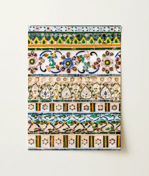 Rectangular Mosaic Wall Panel Intricate Floral Geometric Patterns Wat Arun, Vibrant, Decorative Thai