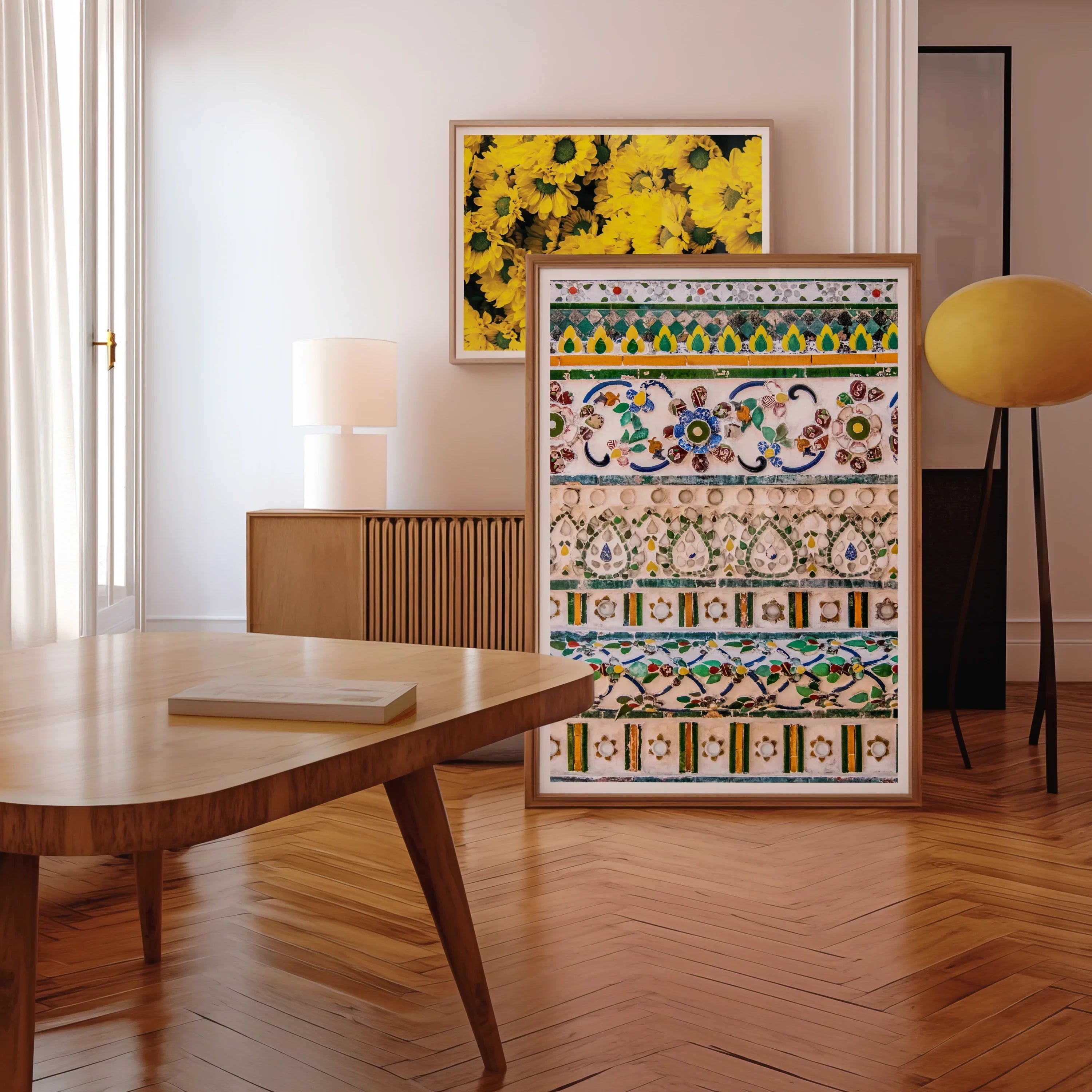 Wat Arun - Decorative Thai Mosaic Art Print, Colorfully Decorated Dresser Chest Drawers Patterned Designs Drawer
