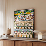 Wat Arun - Thai Aesthetic Mosaic Art Framed Canvas, Colorful Framed Mosaic Artwork Intricate Floral Geometric Patterns