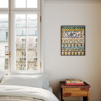 Wat Arun - Thai Aesthetic Mosaic Art Framed Canvas, Colorful Patterned Artwork Framed White Wall