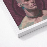 Watch and Learn - Gay Cyberpunk Art Print / Canvas Framed Portrait Tattooed Man Intricate Green Purple Designs, Striking, Contemporary