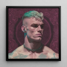 Watch and Learn Gay Cyberpunk Art Framed Canvas, 12x12’’ / 31x31cm / Black Floating Frame, Framed Portrait Tattooed Man