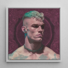 Watch and Learn - Gay Cyberpunk Art Framed Canvas, 12’’x12’’ / White Floating Frame, Framed Portrait Muscular Man