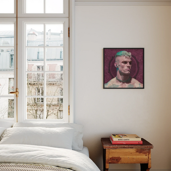 Watch and Learn - Gay Cyberpunk Art Framed Canvas, Framed Portrait Man Green Hair