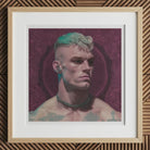 Watch and Learn - Gay Cyberpunk Art Print, 12x12’’ / 31x31cm / Natural Frame, Framed Print Person Shaved Head Green Hair Necklace