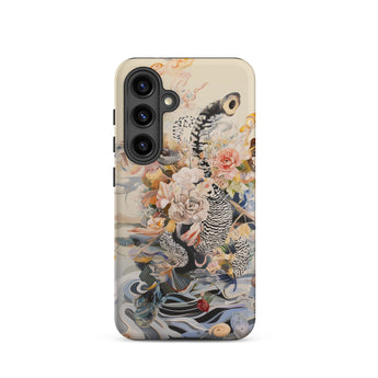 Watchtower - Surreal Floral Alien Art Phone Case Samsung Galaxy S24 / Matte Phone Case Detailed Artistic Design Black-and-white Striped